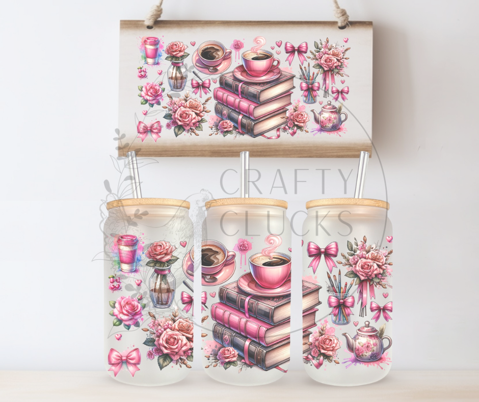 Pink Books Glass Jar