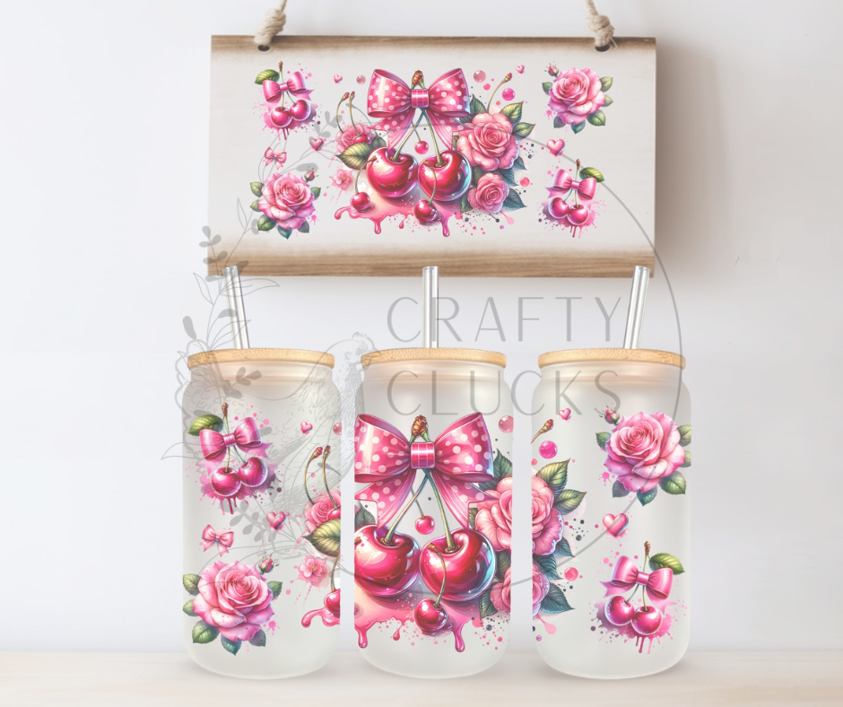 Pink Cherries Glass Jar