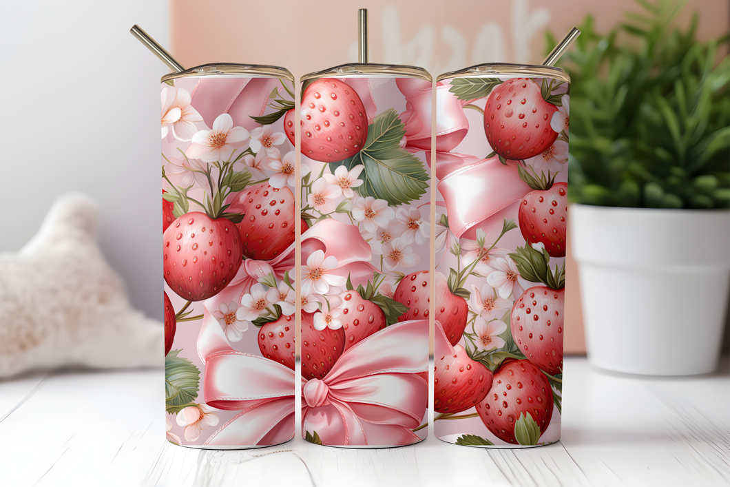 Pink Bows Coquette Strawberries Tumbler