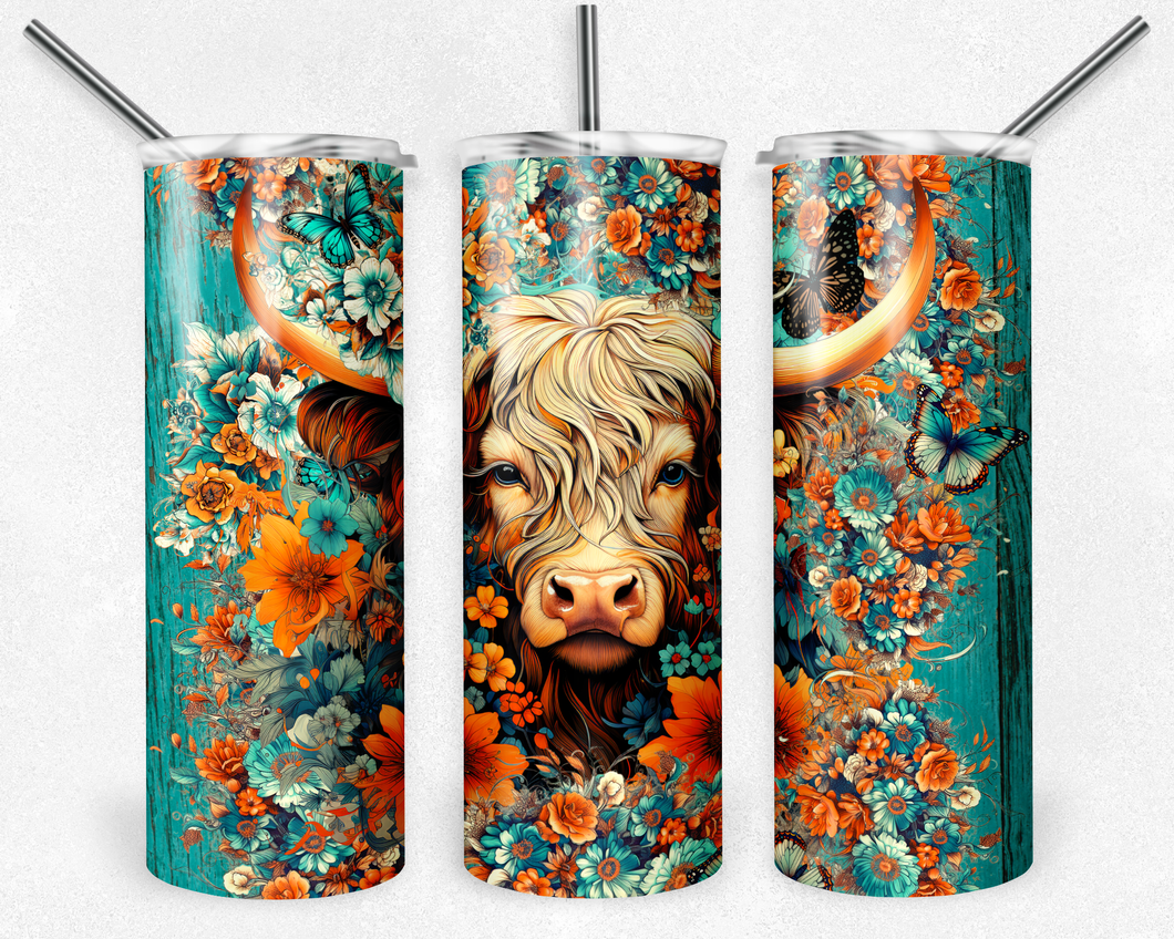 Teal Highland Cow Tumbler