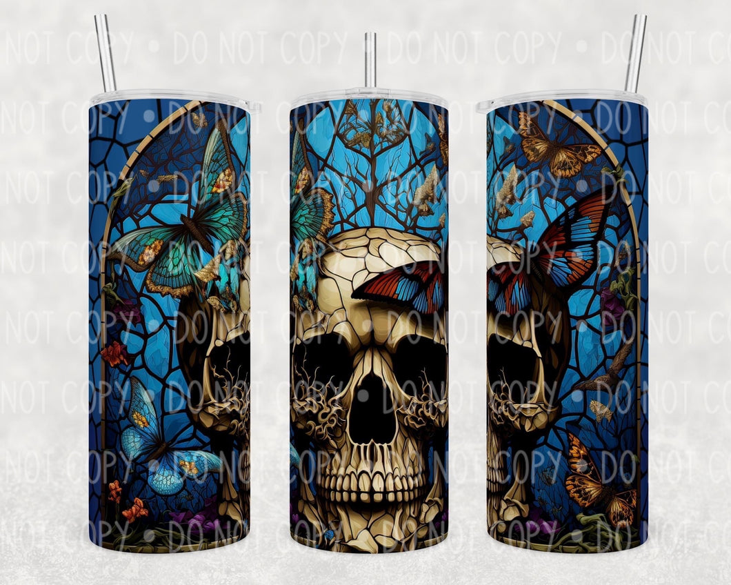 Skull Butterfly Stained Glass Tumbler