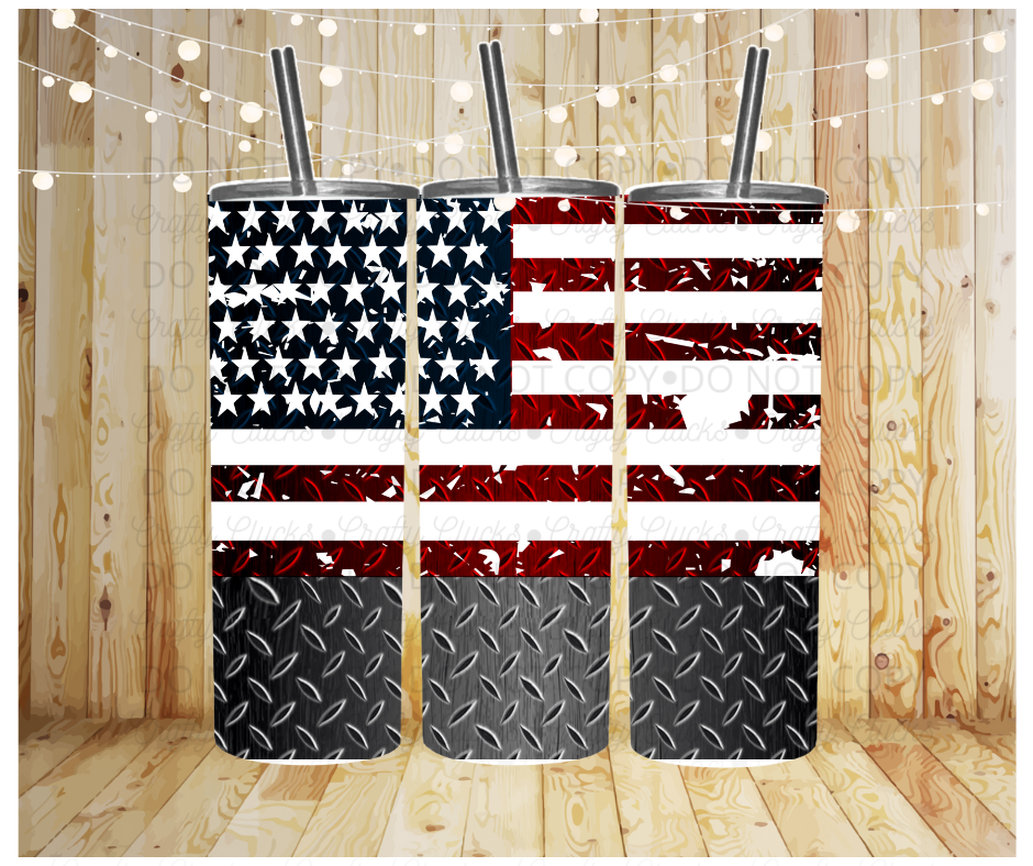 American Flag & Diamond Plate Tumbler