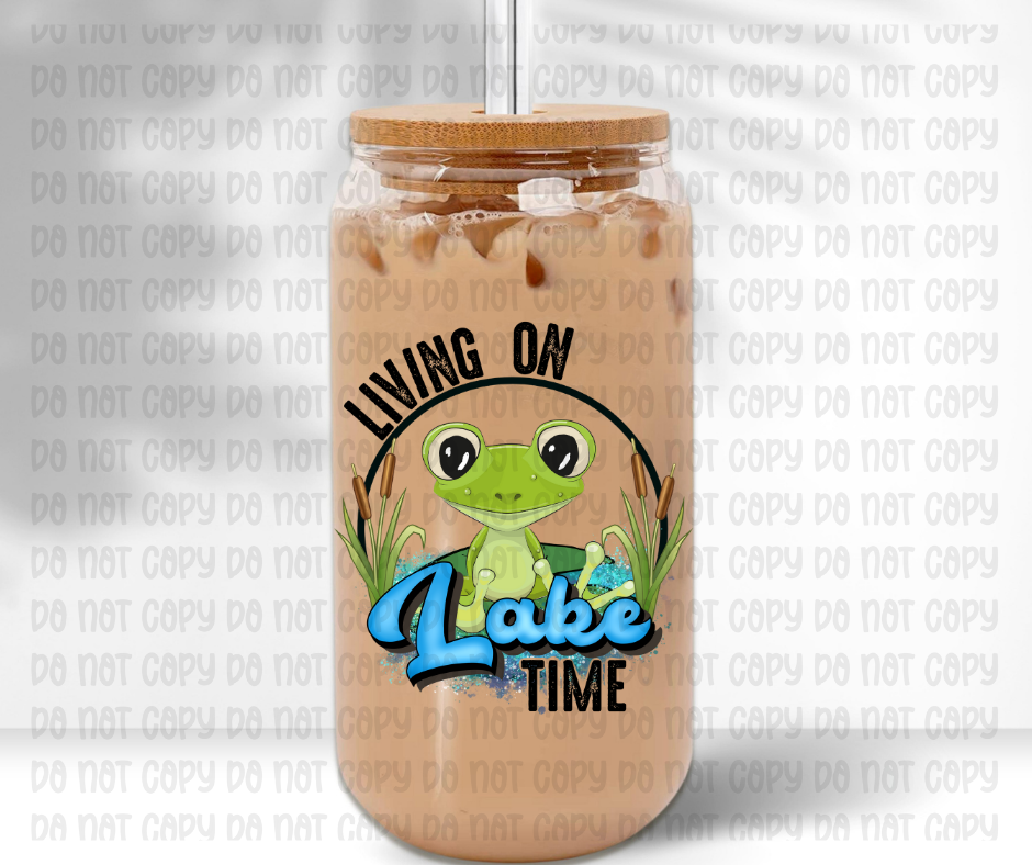 Living On Lake Time Glass Jar