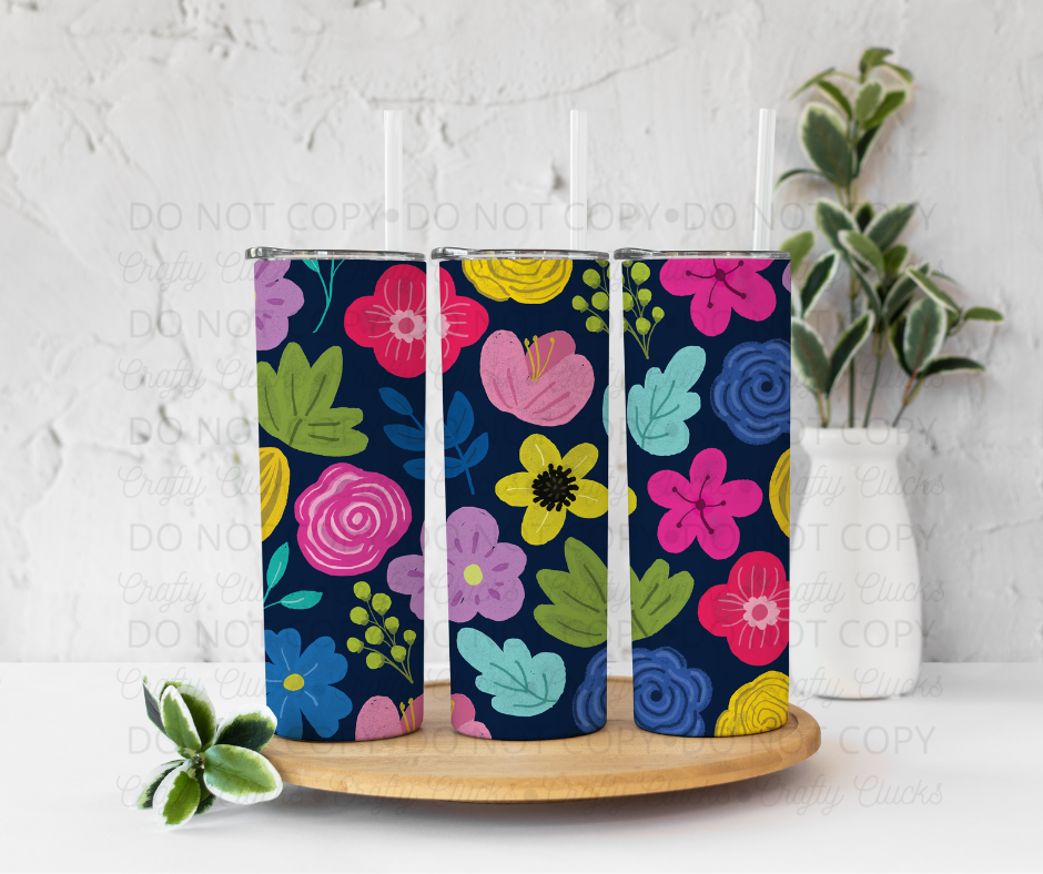 Navy Bold Floral Tumbler