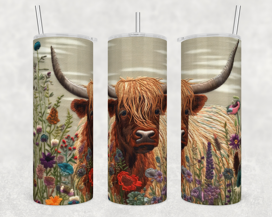 Embroidered Highland Cow Tumbler