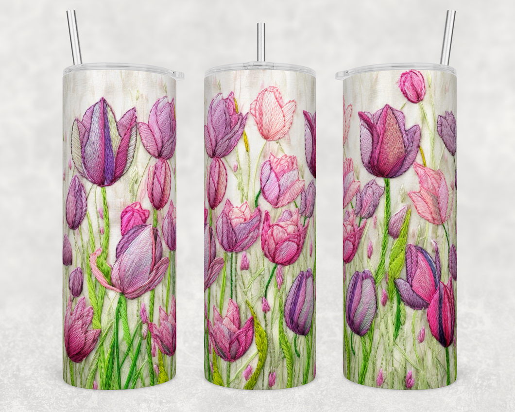 Embroidered Tulips Tumbler